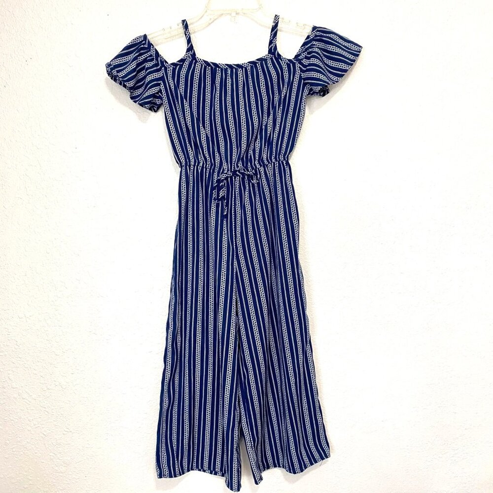 Jenna & Jessie Girl's Romper Pants Blue Stripes Size 8